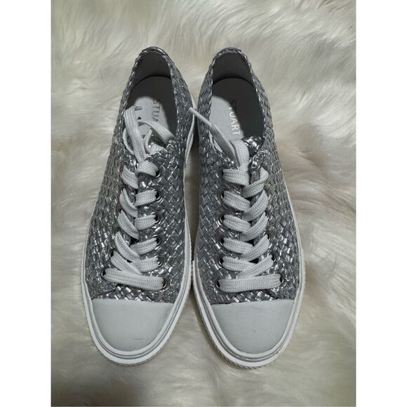Stuart Weitzman woven metallic leather sneakers silver 38 - Picture 1 of 15